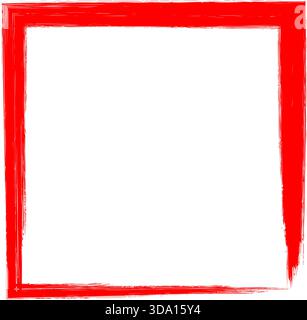 Red Grunge vector  Brush Square Frame Border, Rough Paint Outline Graphic Vector Background Shape Stock Vector
