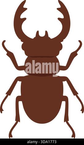 Robust brown stag beetle with large curved mandibles displayed from above. Stock Vector