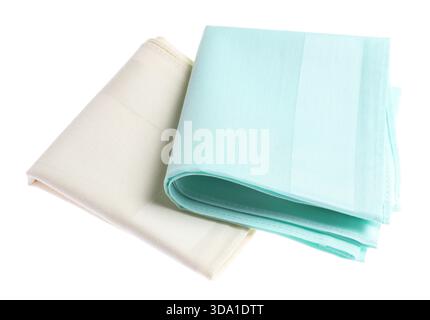 Folded handkerchiefs isolated on white. Stylish accessory Stock Photo