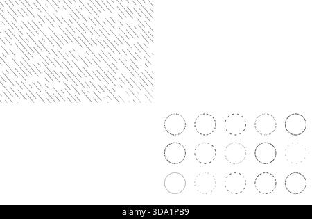 Circles with dashed line, Set Dashed and dotted circle frames or icons. Dotted round lines, Cut here pictograms for coupons or tags. Vector outline. Vector illustration Stock Vector