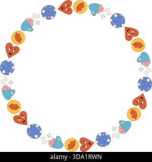 Groovy Retro Butterfly Circle Border Pattern Stock Vector