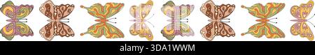 Groovy Retro Seamless Butterfly Border Pattern Stock Vector