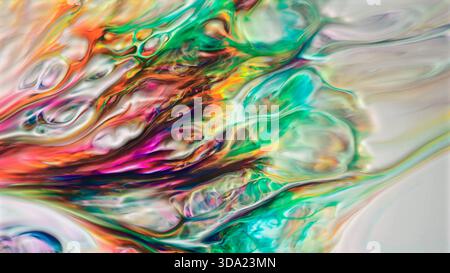 Vibrant abstract fluid art with swirling colorful paint patterns Stock Photo