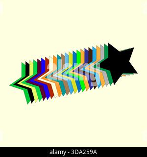 Colorful star Vector. Abstract zigzag shape. Dynamic motion graphic. Light cream background. Stock Vector