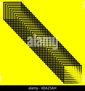 Repeating square Vector. Diagonal black pattern. Optical line effect. Bright yellow background. Stock Vector