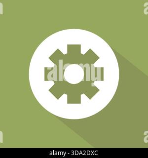 Single gear wheel icon. Settings option Vector symbol. Flat design olive background. Mechanism process graphic. EPS 10. Stock Vector