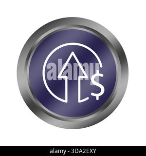 Financial growth icon. Currency increase symbol. Dollar arrow Vector. Blue button detail. EPS 10. Stock Vector