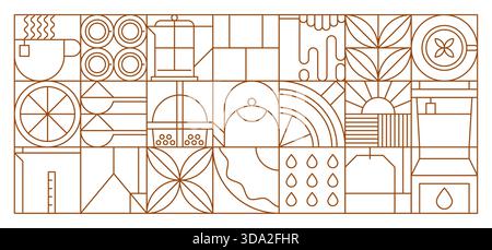 Tea drinks abstract geometric pattern of modern line shapes, vector background. Tea drinks pattern of teacup and lemon with teabag and bubble tea with drinking straw and teapot in geometric background Stock Vector