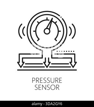 Pressure detection control sensor line icon. Pressure detection alarm outline icon, smart home technology innovation linear vector pictogram. House security system thin line symbol or sign Stock Vector