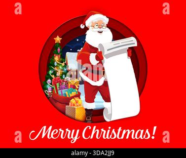 Christmas paper scroll card with santa cap,hat and holly berry. vector ...