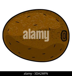 A single, stylized vector illustration of a whole kiwi fruit with a textured brown skin and subtle shading, isolated on a white background. Stock Vector