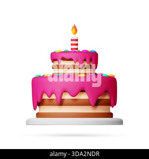 3D Two-tier birthday cake Stock Vector