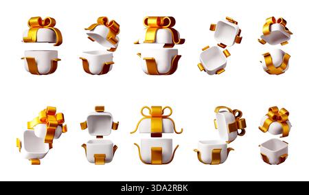Multiple 3d white gift boxes with gold ribbons Stock Vector