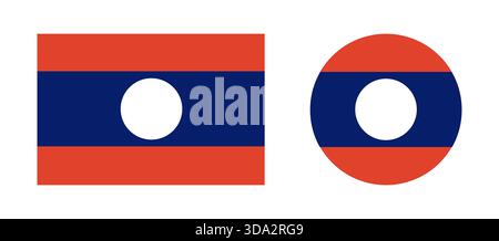 Flag of Laos round, rectangular badges. Circle, rectangle flag Laos buttons. National Laos flag icons set. Stock Vector