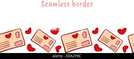 Seamless border. Cute hand-drawn heart card. Flat style illustration. Stock Vector