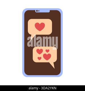 Love pop-up notification. Message with a heart on a mobile phone screen. Stock Vector