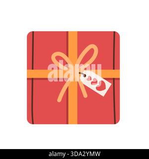 Festive red gift with a yellow ribbon for birthdays and Valentine's Day. Simple flat style illustration. Stock Vector
