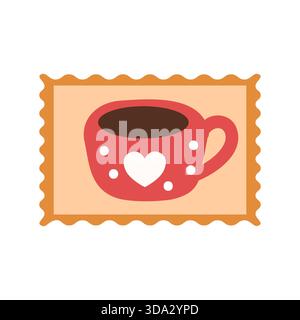 Postage stamp with a red mug. Simple flat illustration. Stock Vector