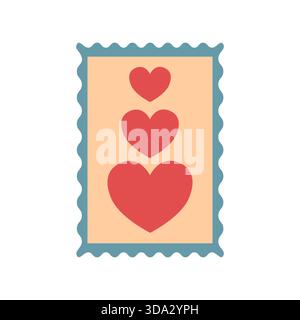 Postage stamp with hearts. Simple flat illustration. Stock Vector