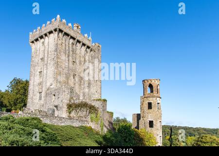 Blarney, Ireland-September 28, 2025; Window in wall of medieval stronghold Blarney Castle with surrounding gardens and on top of the castle the Stone Stock Photo