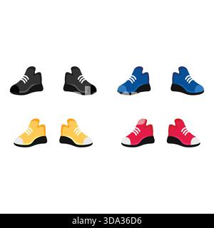 Different colors of sneakers in flat style on white background Stock Vector