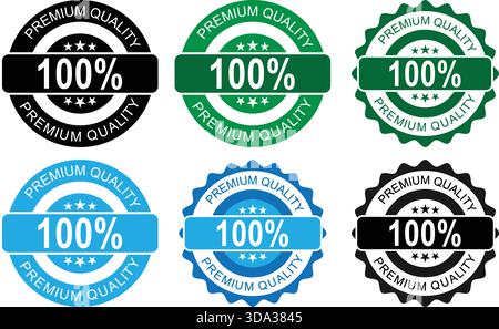 100 Percent Premium Quality Badges Set Stock Vector
