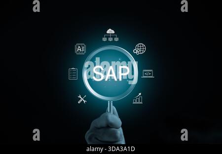 SAP, System Application Products, Business Process Automation and Management Software concept. icons business process automation and management softwa Stock Photo