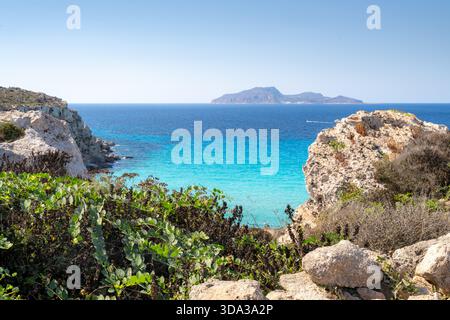 Cala Rossa, Favignana, Italy. Rocky coast with turquoise water Stock Photo