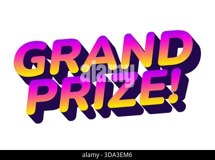 Colorful text graphic featuring the words GRAND PRIZE! in a bold, modern font with a gradient effect from pink to yellow, set against a white backgrou Stock Vector