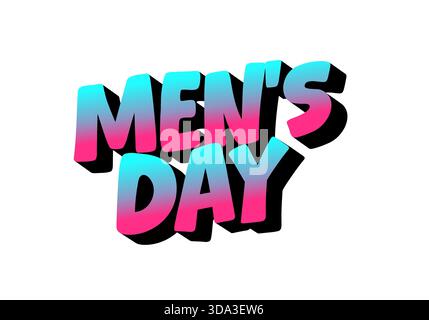 Colorful text design for Mens Day celebration, featuring bold, stylized letters in a gradient of pink and blue with a shadow effect. Stock Vector