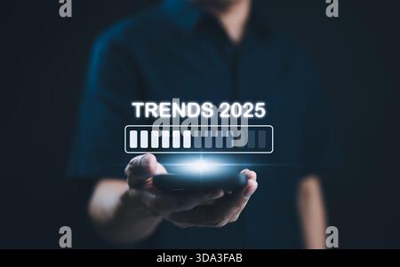 Trends 2025 year concept, trends in 2025 with a loading bar, Trends of SEO 2025, trend for marketing monitor, business planning in new year, Finding Stock Photo