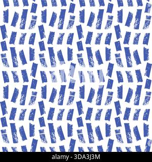 Small dash uneven blue lines seamless pattern. Endless background with ink roller charcoal pastel brush stroke. Chalk pencil abstract spot pattern des Stock Vector