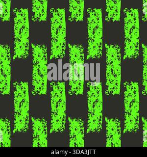 Grid dash neon green lines seamless pattern. Surface pattern design geometric handmade vibrant bold grunge textured motif. Hand drawn mini streaks tex Stock Vector