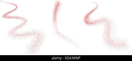 Textured spray red gradients chili peppers fly curved shapes set. Grainy texture paprika splash wavy long textured elements. Masala dotwork seed forms Stock Vector