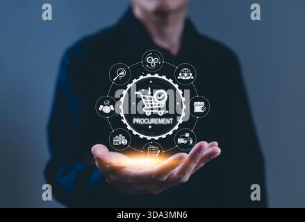 Procurement management and supply chain concept. Procurement icons related to logistics, supply chain, and inventory management. Stock Photo