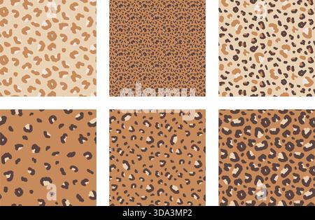 Monochrome animal seamless pattern print collection. Leopard backgrounds set. Vector seamless bg. Camo colors animal panther cheetah mini patterns. Mo Stock Vector