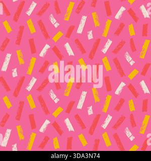 Small dash lines sprinkle seamless pattern pink confetti. Surface pattern design handmade candy ice cream dessert motif. Hand drawn mini streaks kid t Stock Vector