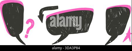 Hand drawn speech bubbles. Hand drawn crayon text boxes frames set with doodle arrow, stars, quotation mark. Chalk crayon callout textured shapes. Vec Stock Vector