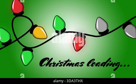 Christmas loading, expectation of holiday. String lights on green gradient background Stock Photo