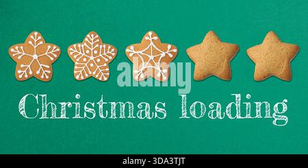 Christmas loading, expectation of holiday. Decorating gingerbread cookies with icing on green background Stock Photo