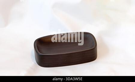 Rectangular Shape Brown Wood Soap Tray for Bathroom Stock Photo