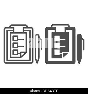 Test checklist paper and pen line and solid icon, driver license concept. Vector graphics. Clipboard with driver test and pen sign on white background Stock Vector