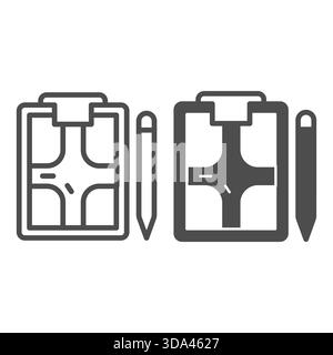 Traffic rules image and pen line and solid icon, driver license concept. Vector graphics. Rule paper with driving test map sign on white background, o Stock Vector