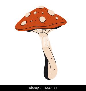 Fly agaric or amanita, red mushroom. Vector toadstool icon. Forest and woodland, field nature. Autumn flora and wilderness. Macro element for mycology and botany science. Forage organic symbol. Stock Vector