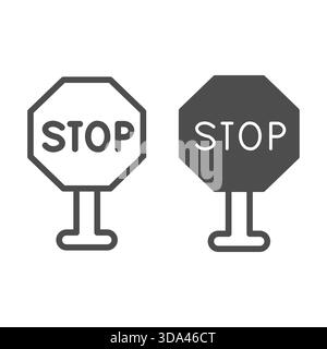 Road signpost with STOP letters line and solid icon, driver permit concept. Vector graphics. Signpost of traffic stop, driving sign on white backgroun Stock Vector