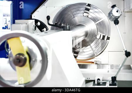 Modern large lathe at the metalworking exhibition Stock Photo