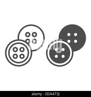 Two plastic buttons line and solid icon, sewing theme concept. Vector graphics. Buttons pair, handicraft accessory sign on white background, outline s Stock Vector