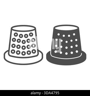 Sewing cap for finger line and solid icon, sewing tools concept. Vector graphics. Steel thimble with needle holes, accessory sign on white background, Stock Vector