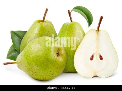 Green pears. Pears isolated on white background. Pears clipping path. Stock Photo