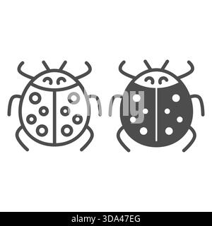 Ladybug beetle with wings line and solid icon, spring season concept. Vector graphics. Flying bug, insect sign on white background, outline style icon Stock Vector